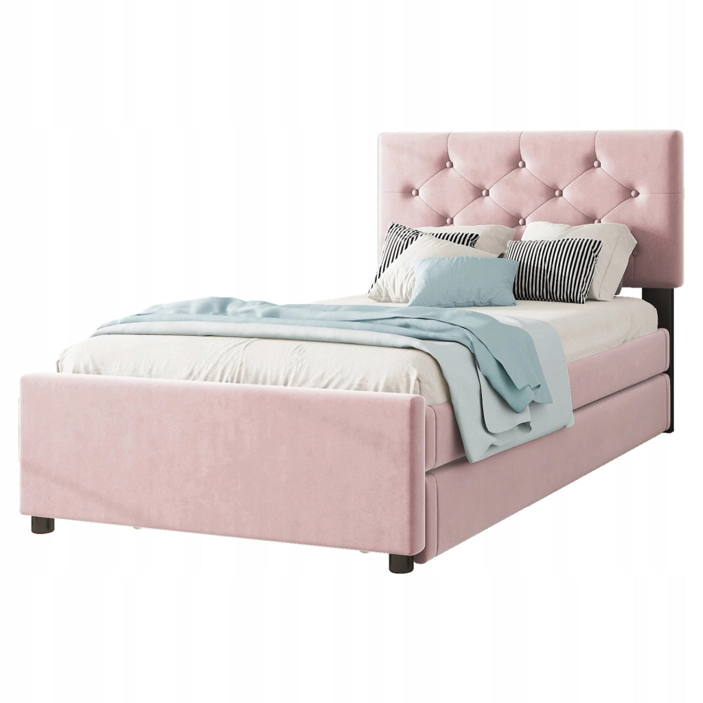 Letto imbottito 90x200 - Xylo - con contenitore rosa