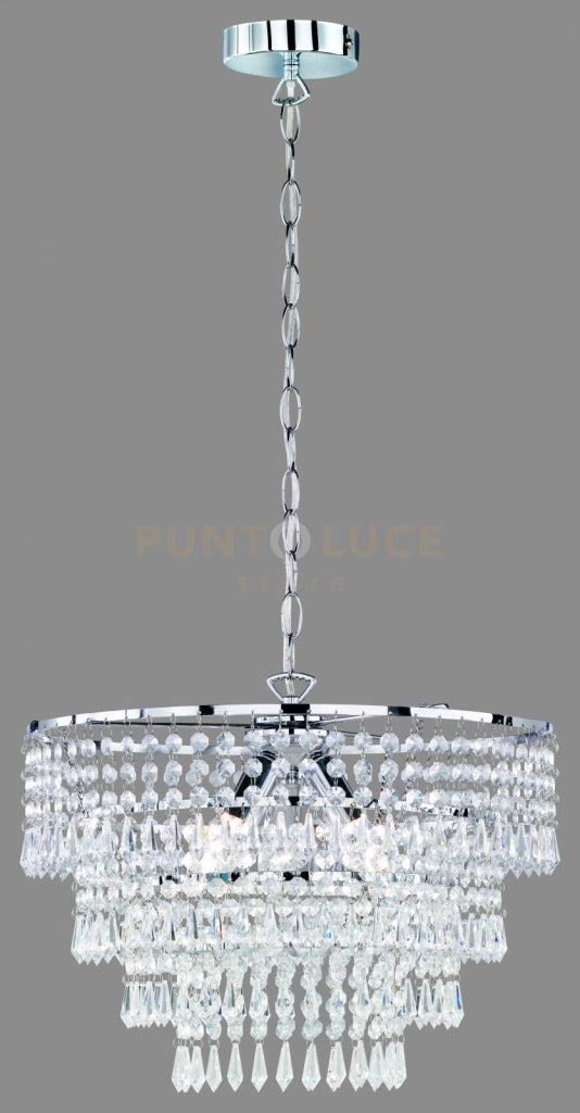 ORIENT SOSPENSIONE TONDA STRASS ACRILICO CROMO D.42CM 3 LUCI ATTACCO E14