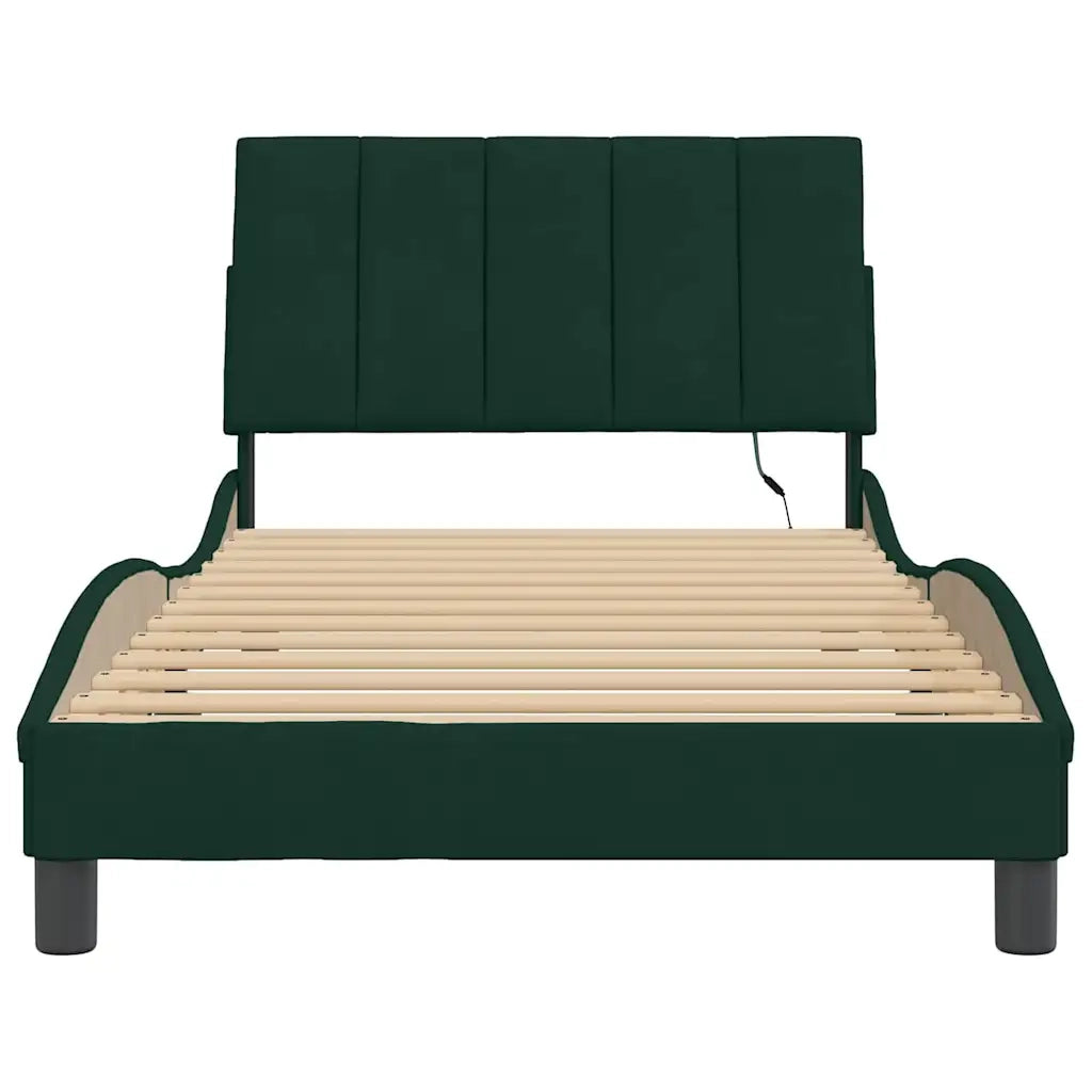 Giroletto con LED senza Materasso Hanko Verde Scuro 100x200 cm in Velluto