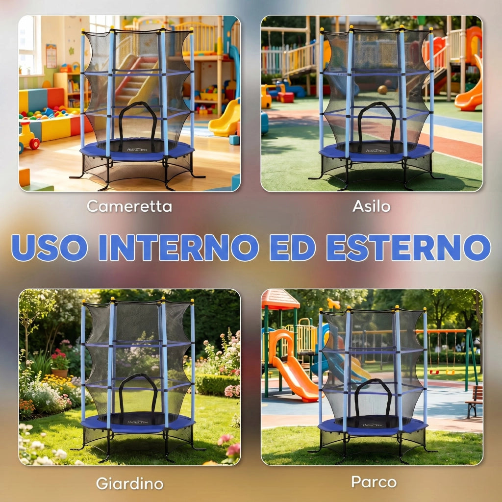 Trampolino per Bambini con Rete di Sicurezza ¨C Minimal ¨C Blu ?1.6x1.9 m