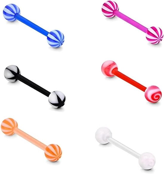 Set di fori per piercing 16 mm 14 g flexibile 6 pezzi nero plastico
