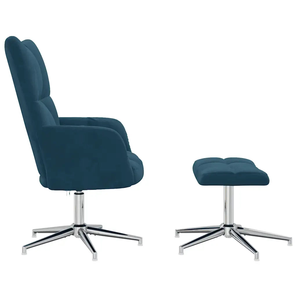 Poltrona Relax con Poggiapiedi Blu in Velluto 328138