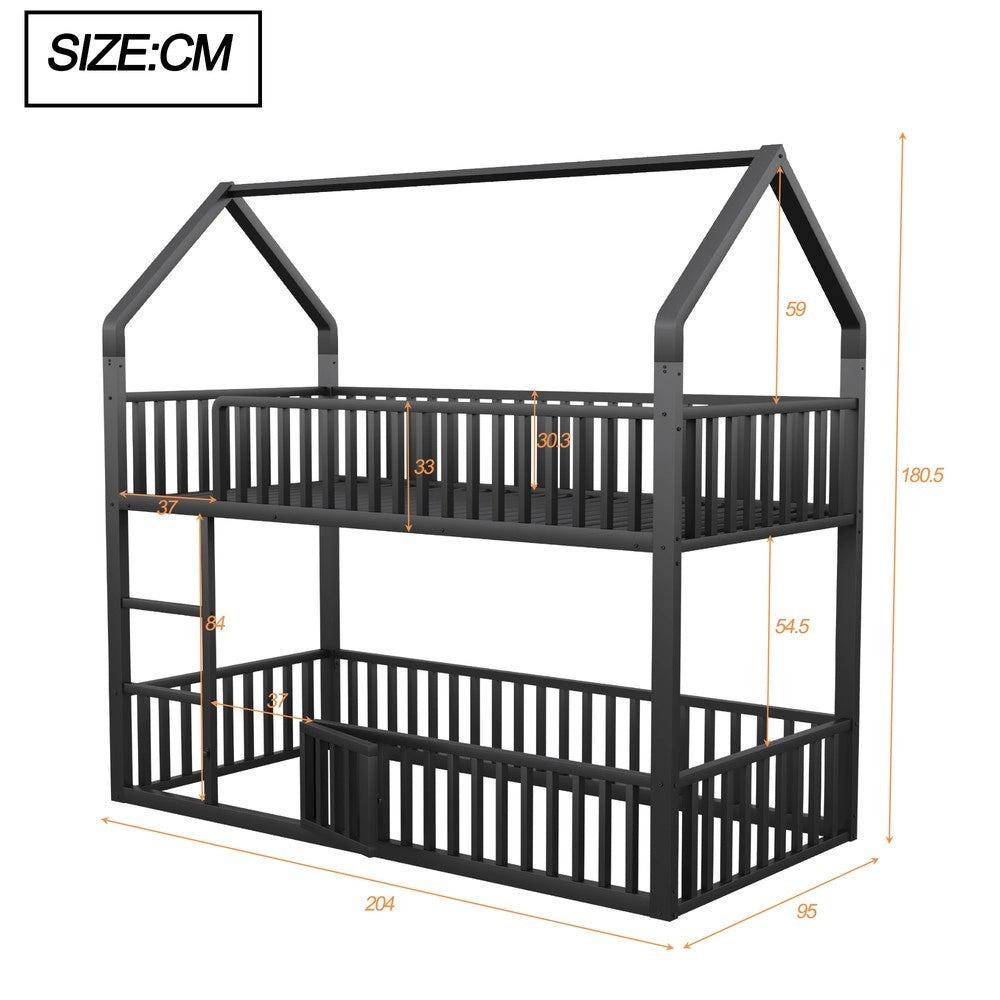 Letto a Castello Bambini con Scala e Porta ¨C Xylo ¨C Metallo Nero 90x200