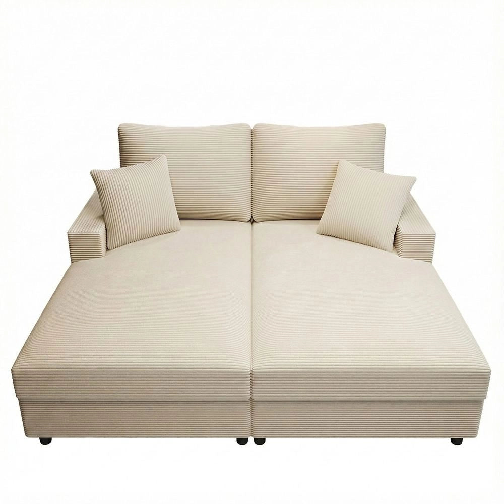 Divano letto XXL - Xylo - Doppio, USB, porta bicchieri, beige, imbottito