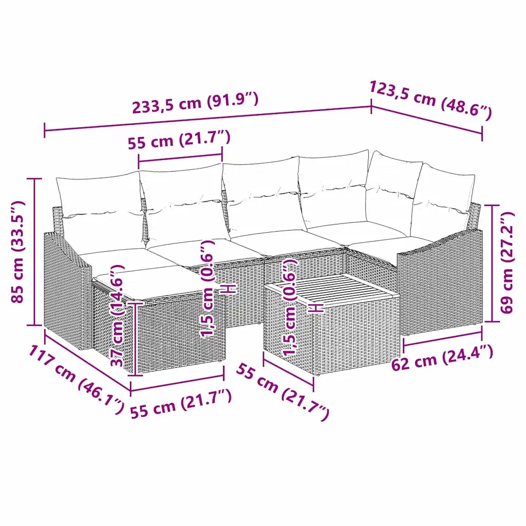 Set Divano da Giardino con cuscino 7 pcs Beige polyrattan 3347855