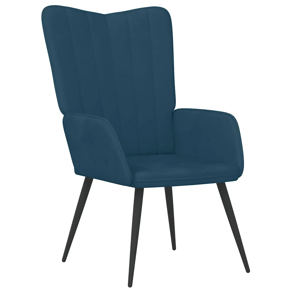 Poltrona Relax con Sgabello Blu in Velluto 327698