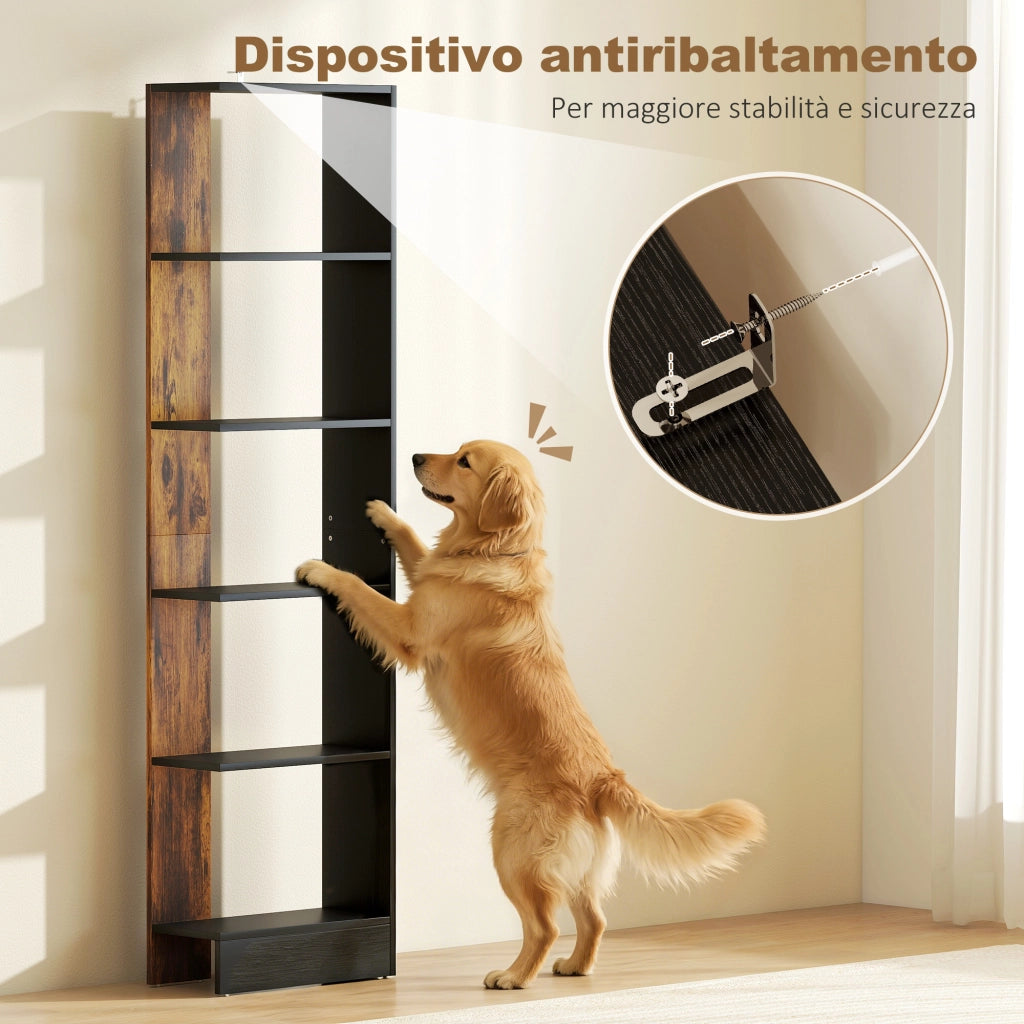 Libreria Moderna Salvaspazio 5 Ripiani in Legno ¨C zephmum ¨C Marrone e Nero 45x21x170 cm