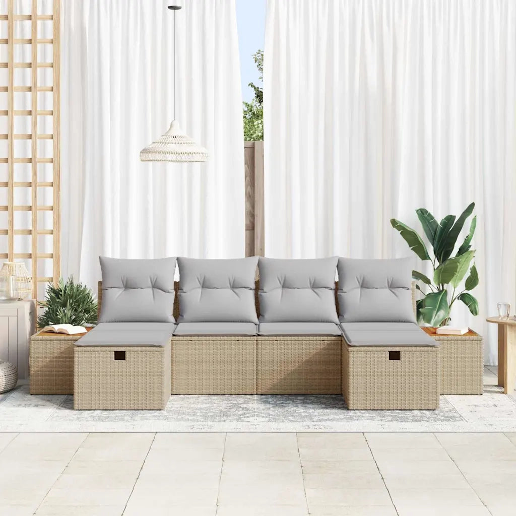 Set Divano da Giardino con cuscino 6 pcs Beige Poly Rattan