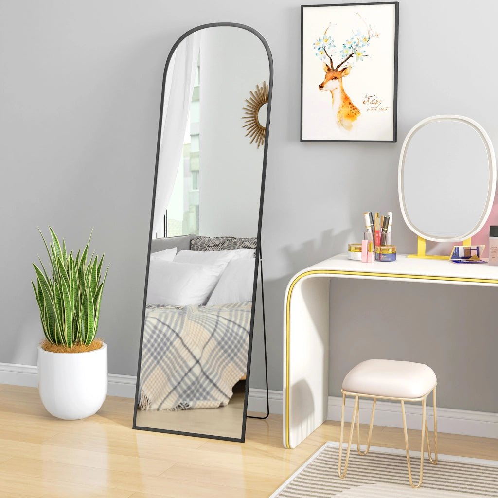 Specchio da Terra e Parete Moderno con Supporto Pieghevole 50x170 cm in Lega di Alluminio Nero