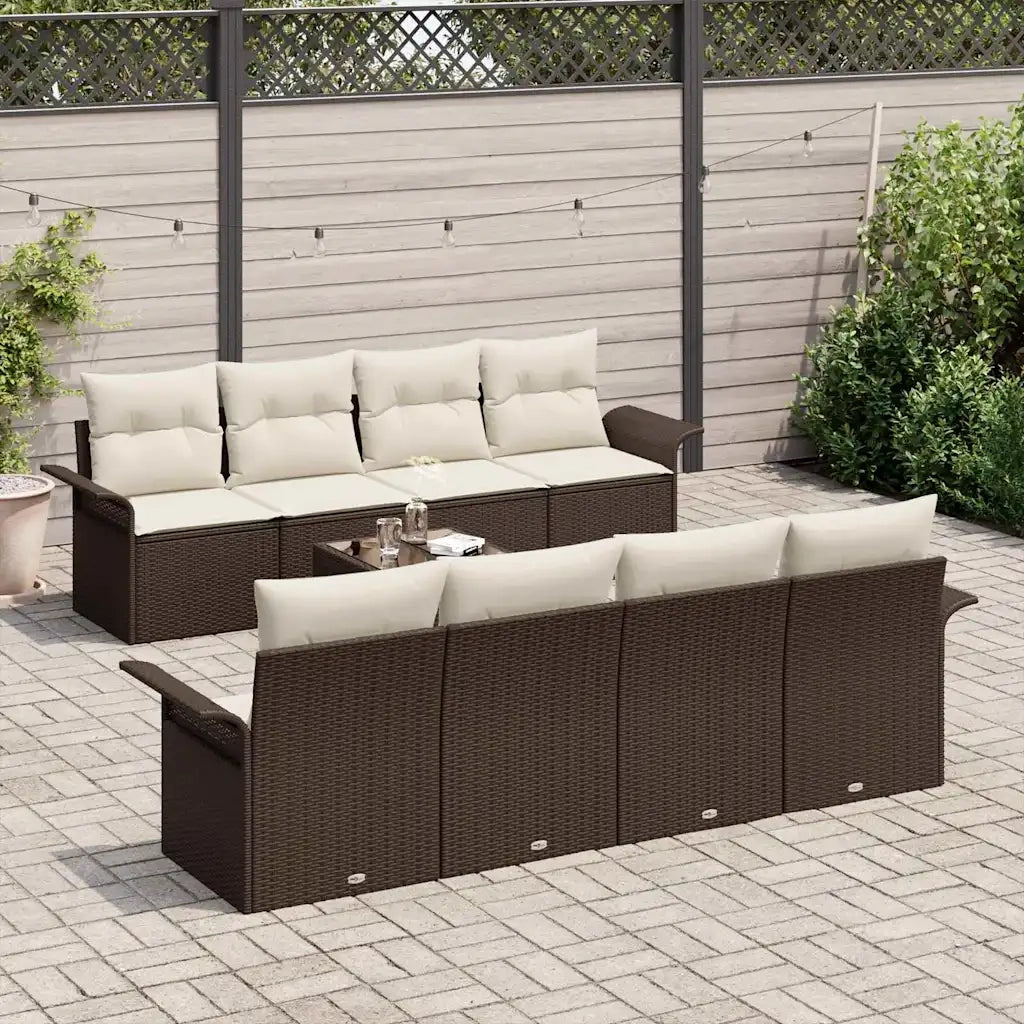 Set Divano da Giardino con cuscino 9 pcs Marrone polyrattan