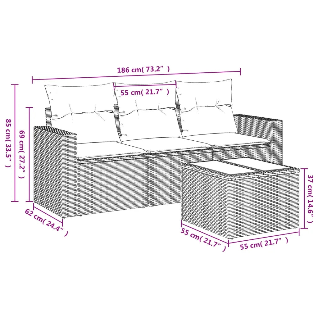 Set Divani da Giardino 4 pz con Cuscini Nero in Polyrattan 3251002