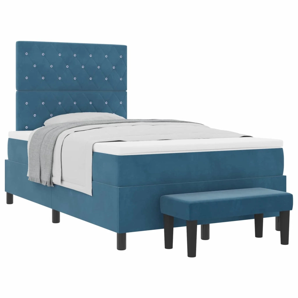 Letto a molle con materasso Blu scuro 120 x 200 cm Velluto
