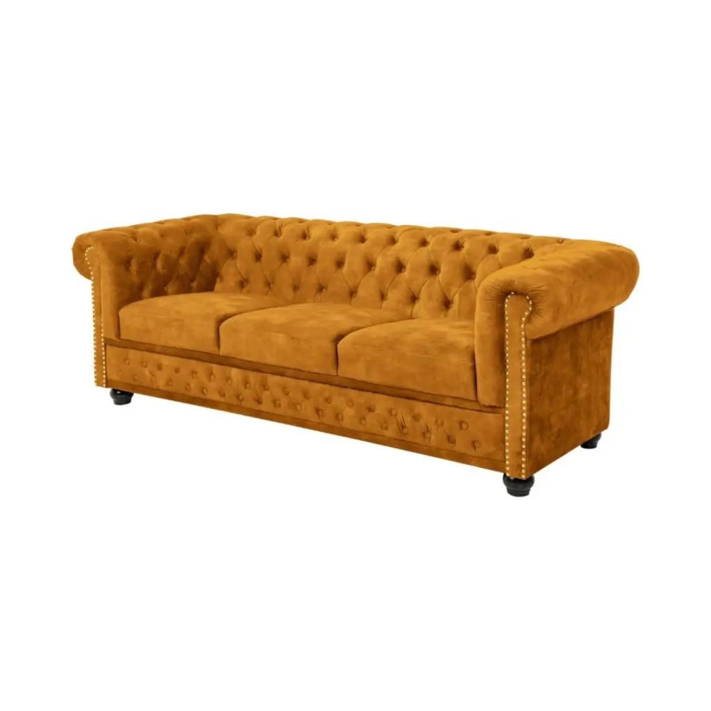 Divano dritto EDGAR – Giallo senape – 3 posti – Velluto stile barocco