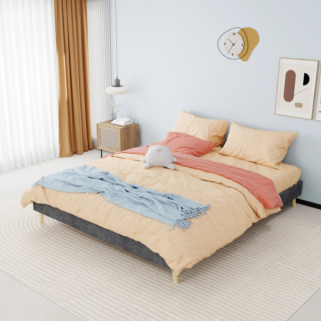 LETTO Moderno 160x200 cm Grigio in Tessuto e Metallo