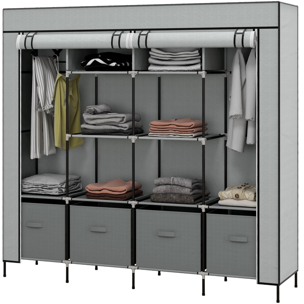 Armadio in Tessuto e Acciaio con Ripiani e Cassetti ¨C Zephmum ¨C Grigio 90x51x200