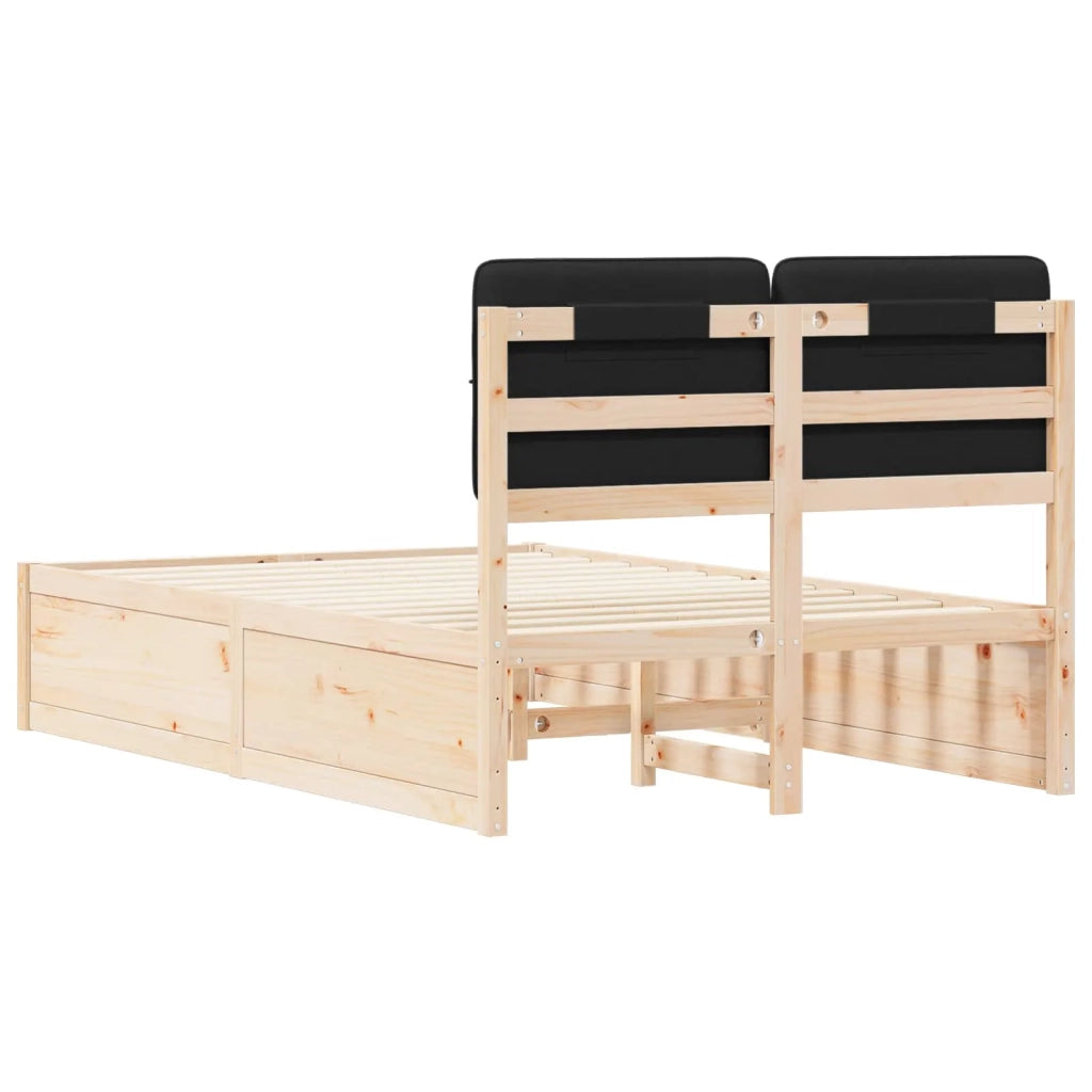 Letto matrimoniale | Letto per adulti | Letto con Testiera Rivestita Nero 120 x 190 cm Pino massello
