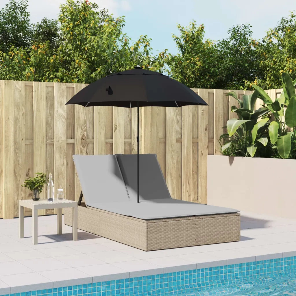 Lettino Prendisole | Sdraio da giardino | Lettino da sole Doppio Cuscini e Parasole Beige Polyrattan