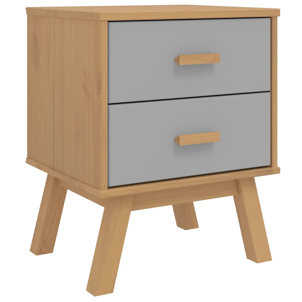 Comodino OLDEN Grigio e Marrone in Legno Massello di Pino 358583