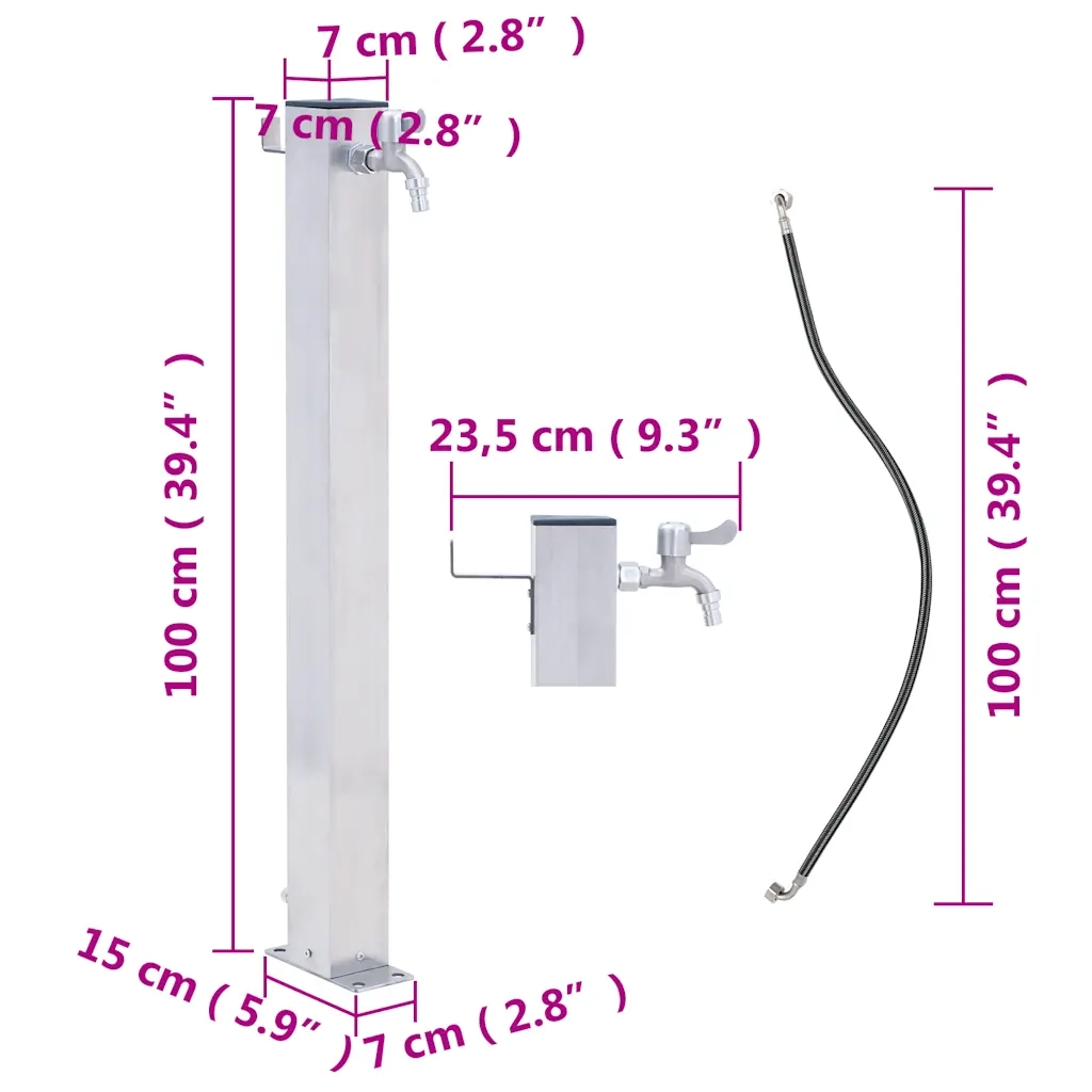 Colonna d'Acqua da Giardino 100 cm Acciaio Inox Quadrato CFW8392438