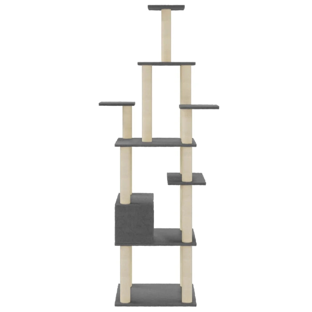 Tiragraffi per gatti torre per arrampicata giocattolo piattaforma per arrampicata con tiragraffi in sisal scuro 183 cm grigio 02_0022690