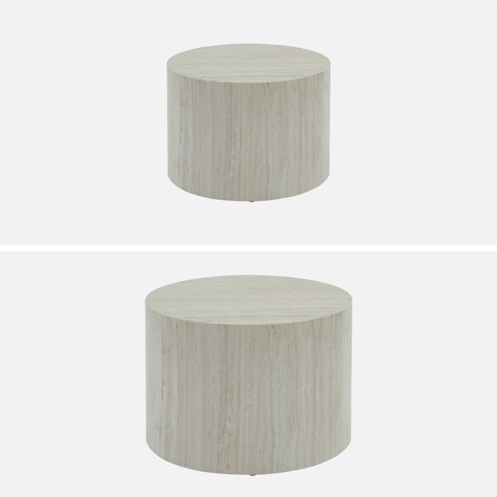 Set di 2 tavolini rotondi con effetto marmo, bianco