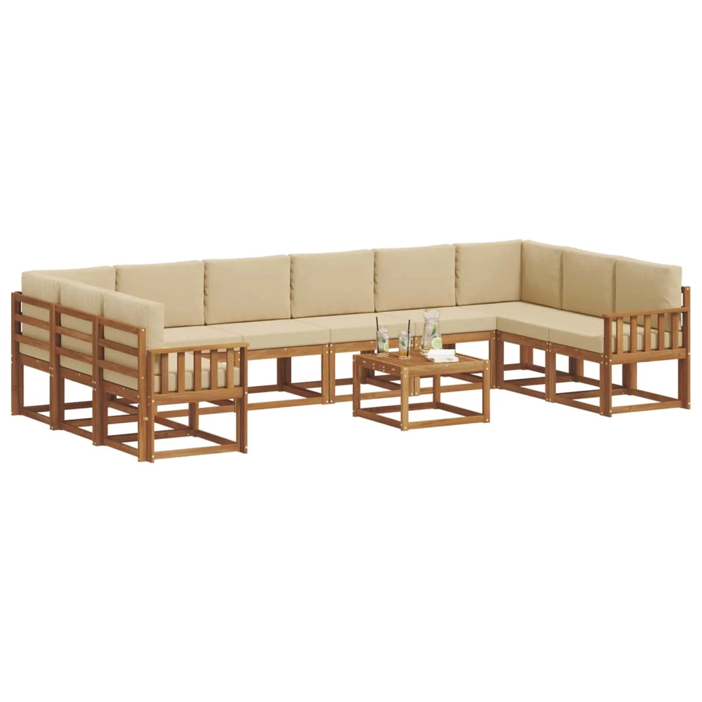Set di divani da esterno con cuscino 11 pcs Naturale e Beige 3367086