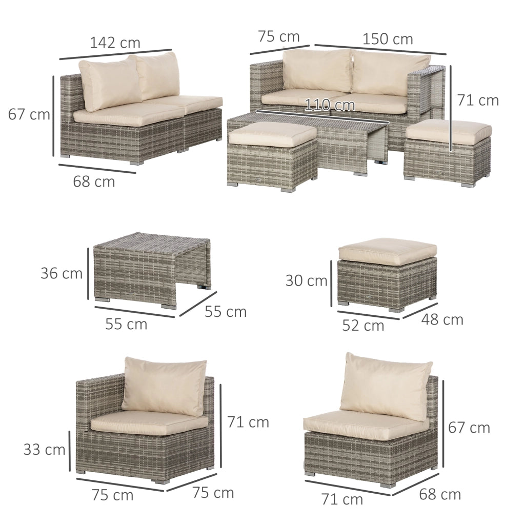 Salotto da Giardino 8 Pezzi in Polyrattan con Poltrone e Tavolino ¨C Zephmum ¨C Beige