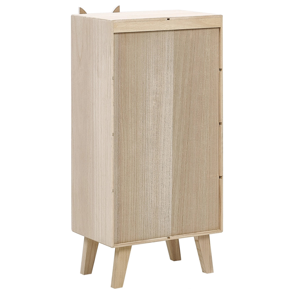 Libreria a 4 livelli in legno chiaro e MDF bianco Cassetti scaffali