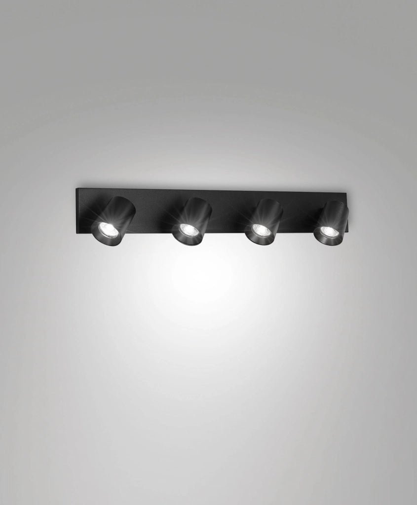 Modo Faretto a soffitto a 4 luci, struttura in pressofusione di alluminio, Nero, attacco GU10, ideale per illuminazione d'interni, moderno