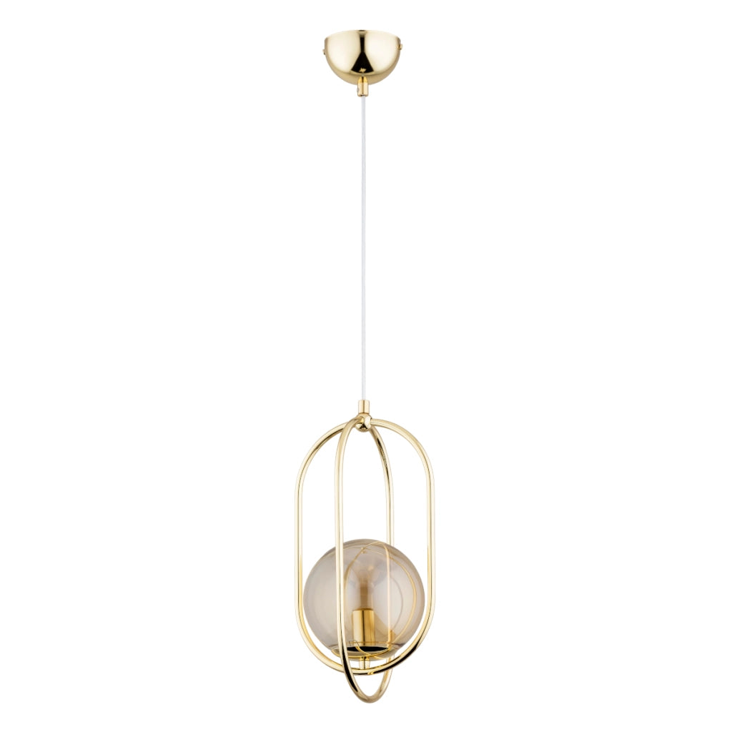 Sospensione Alfa BINAR sfera ambra vetro ottone E14 10W