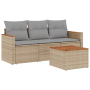 Set Divano da Giardino 4 pz | Set Salotto da Giardino con Cuscini Beige in Polyrattan