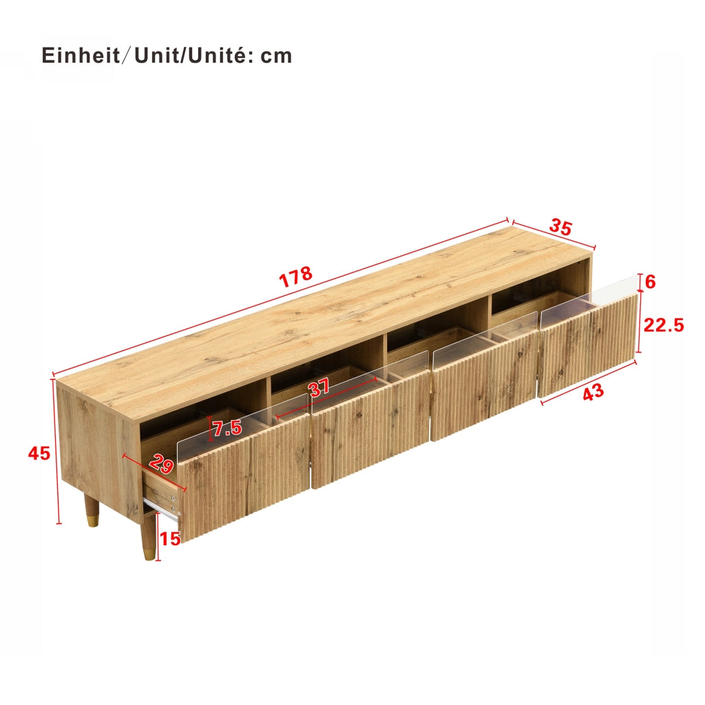 Cassettiera TV in MDF con finitura legno 178 cm
