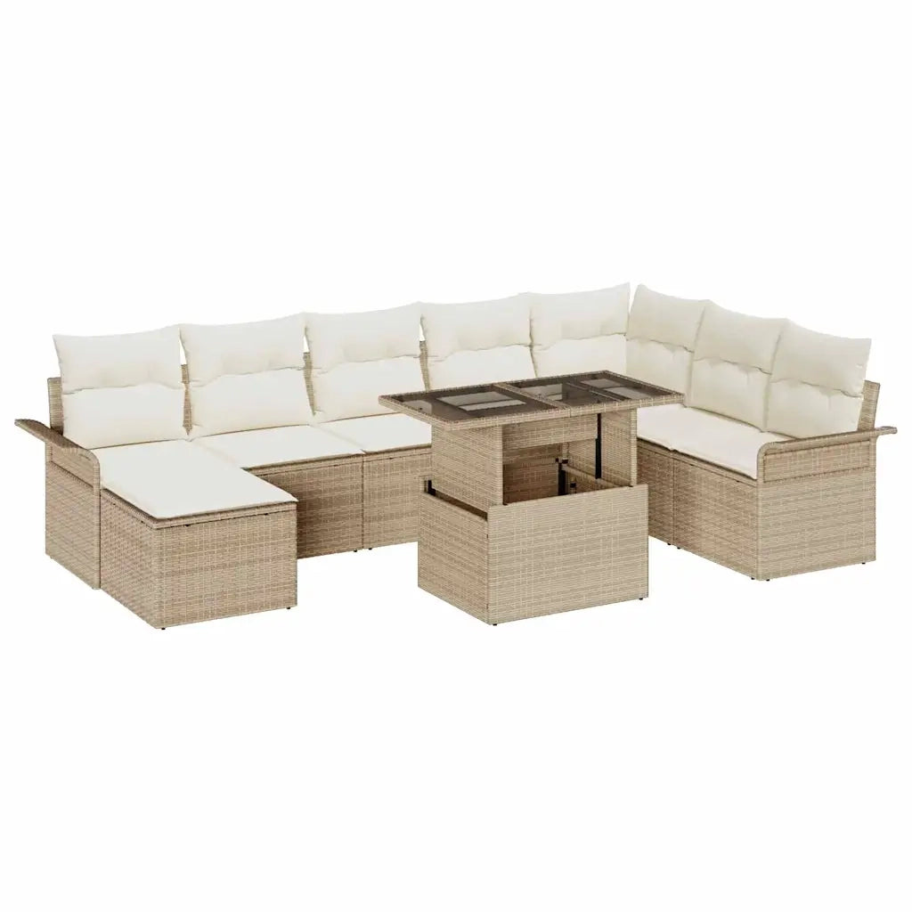 Set Divano da Giardino con cuscino 9 pcs Beige polyrattan