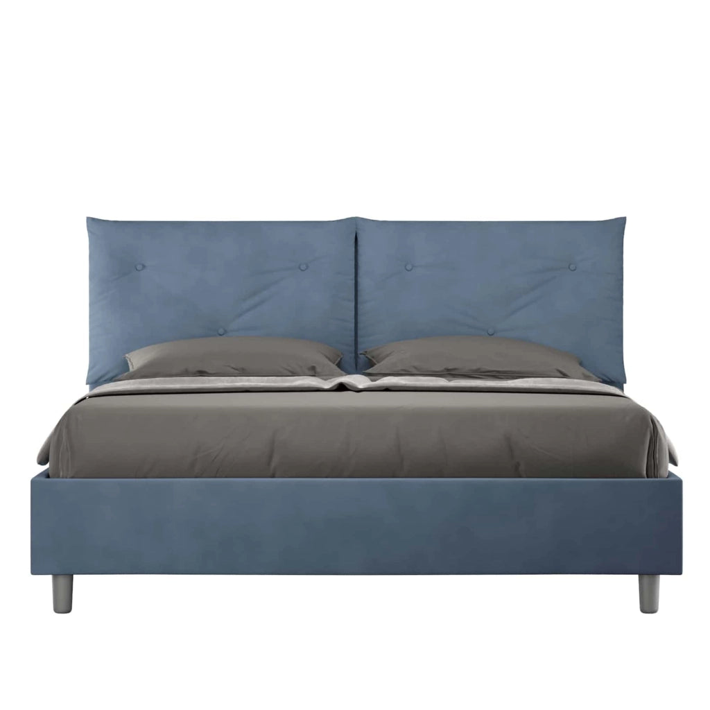 BS COM Letto matrimoniale contenitore doppia alzata imbottito 160x210 microfibra blu