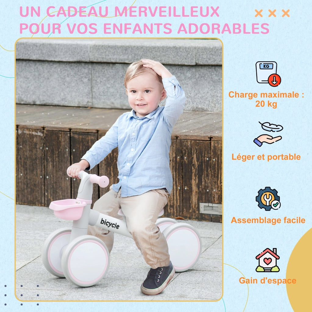 Bicicletta Senza Pedali Bambini 4 Ruote ¨C Minimal ¨C Grigio Bianco Rosa