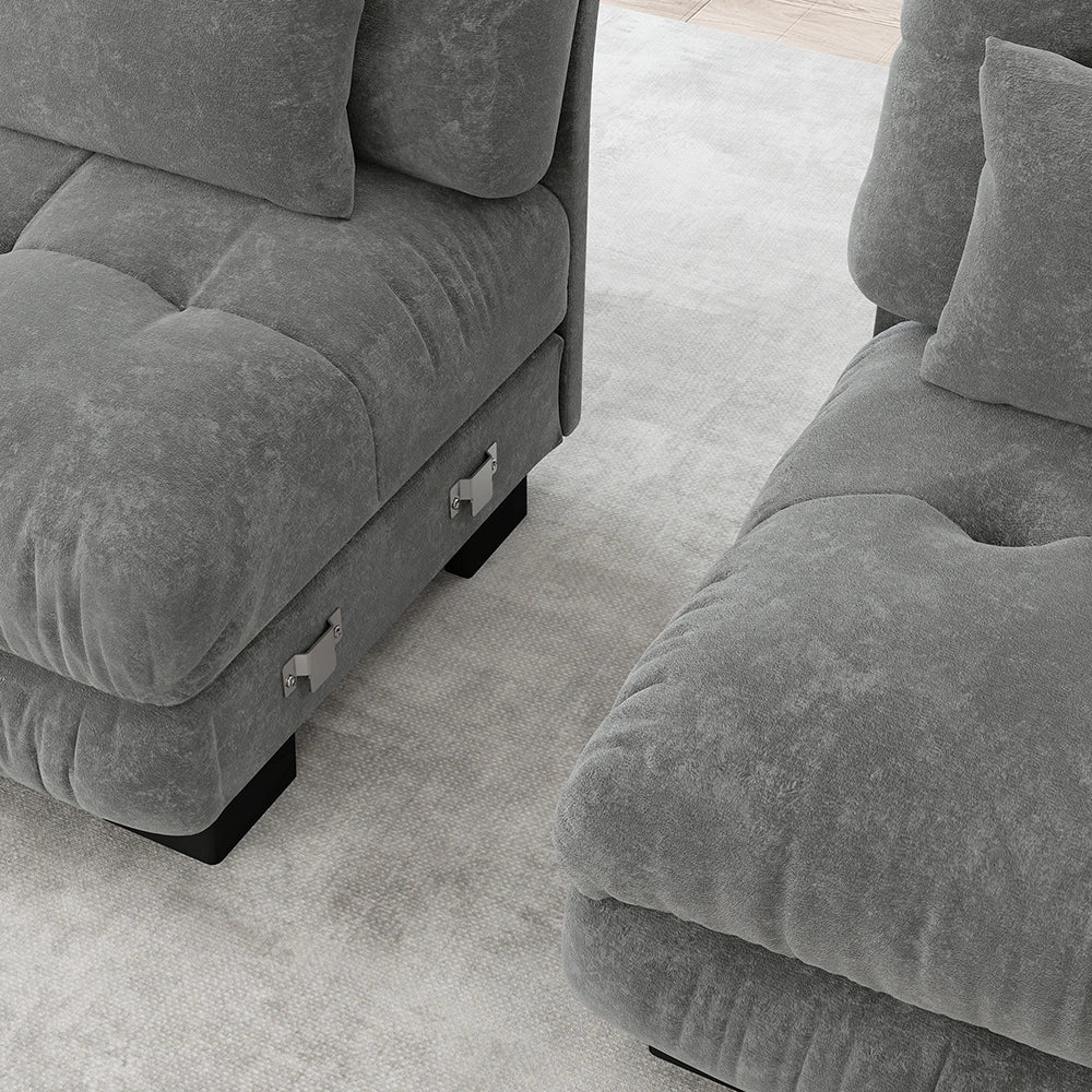 Divano angolare Cloud - Xylo - 2 posti in chenille con ampi braccioli e pouf, grigio