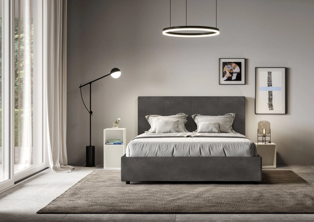 Letto Matrimoniale 160x190 cm con Rete e Contenitore Mika Grigio