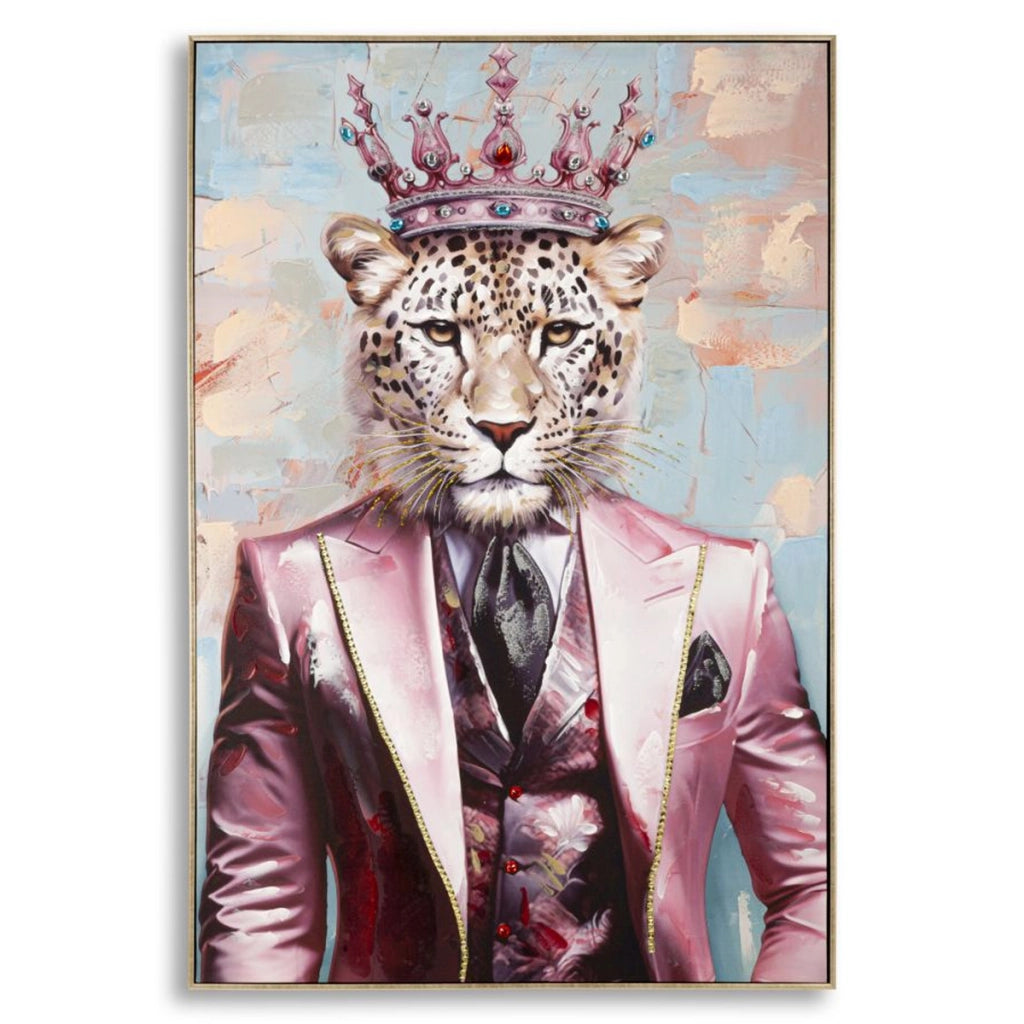 Dipinto su tela King B leopardo gentleman con cornice, 82x122 cm