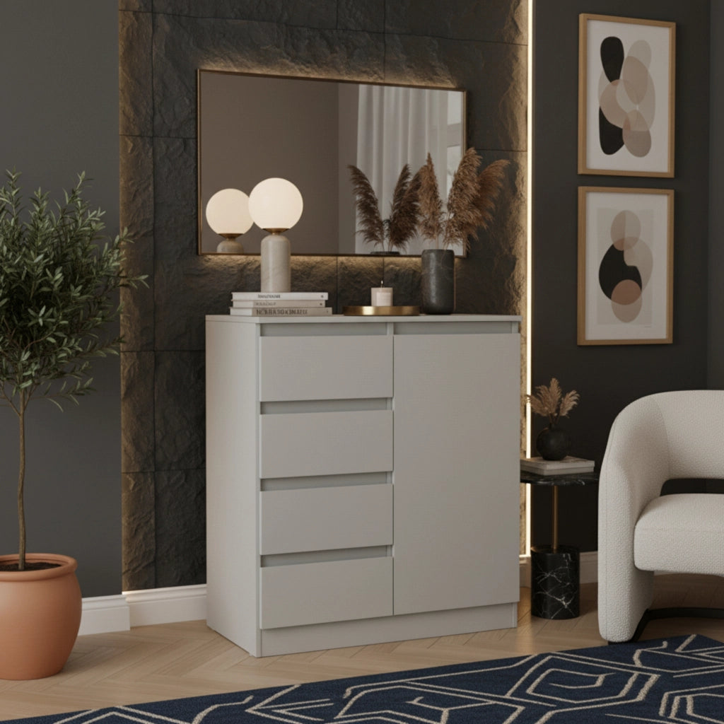 Commode SOLA - Bianco - 4 Cassetti - Larghezza 83 cm, Altezza 114 cm, Profondit? 43 cm