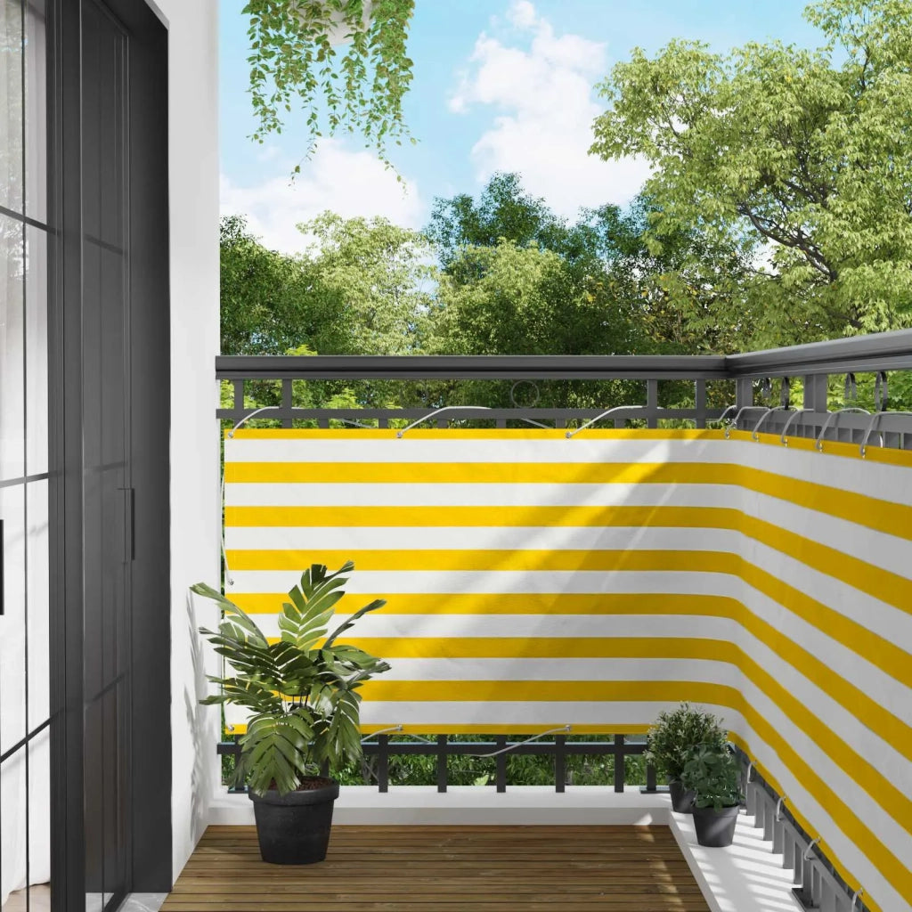 Schermo da balcone | Paravento da Balcone Giallo e Bianco 100 x 300 cm Tessuto Oxford