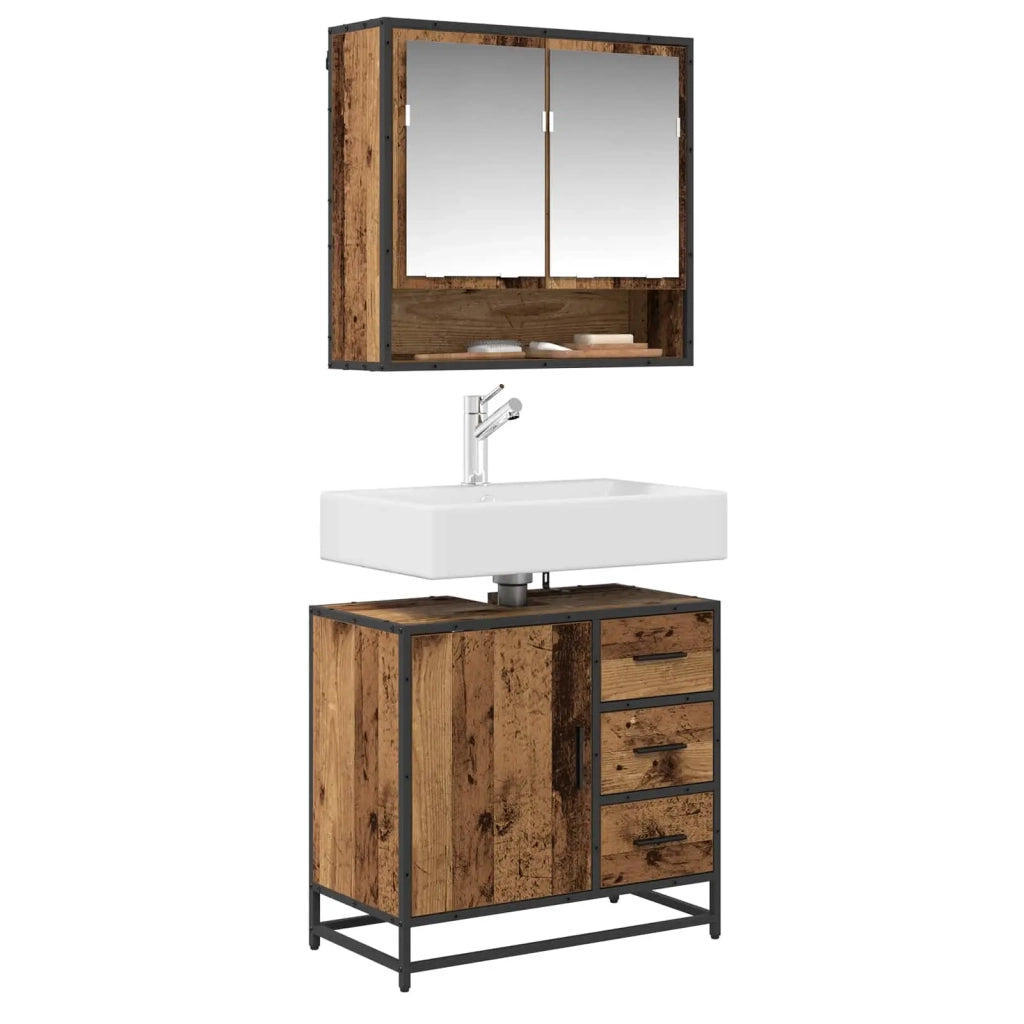 Set di mobili per il Bagno | Armadio da bagno con cassetto 2 pz Legno vecchio
