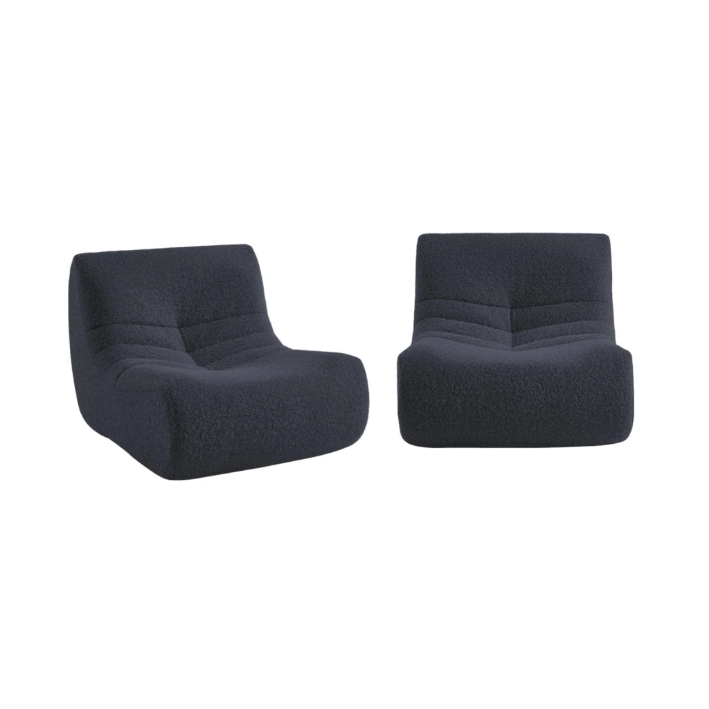Divano modulare tessuto effetto alpaca, 2 posti, blu notte