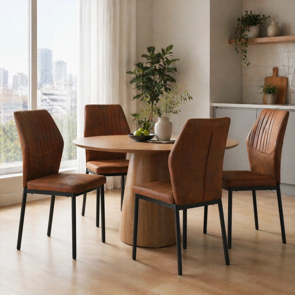 SEDIE da pranzo Set da 4 pezzi 93 cm Tessuto marrone e metallo nero