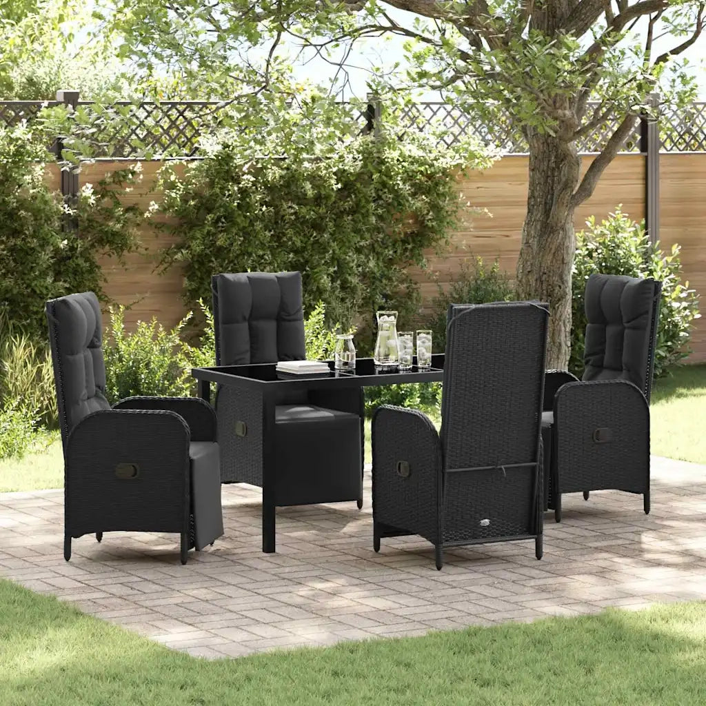 Set da Pranzo per Giardino con cuscino 5 pcs Nero polyrattan 3380122