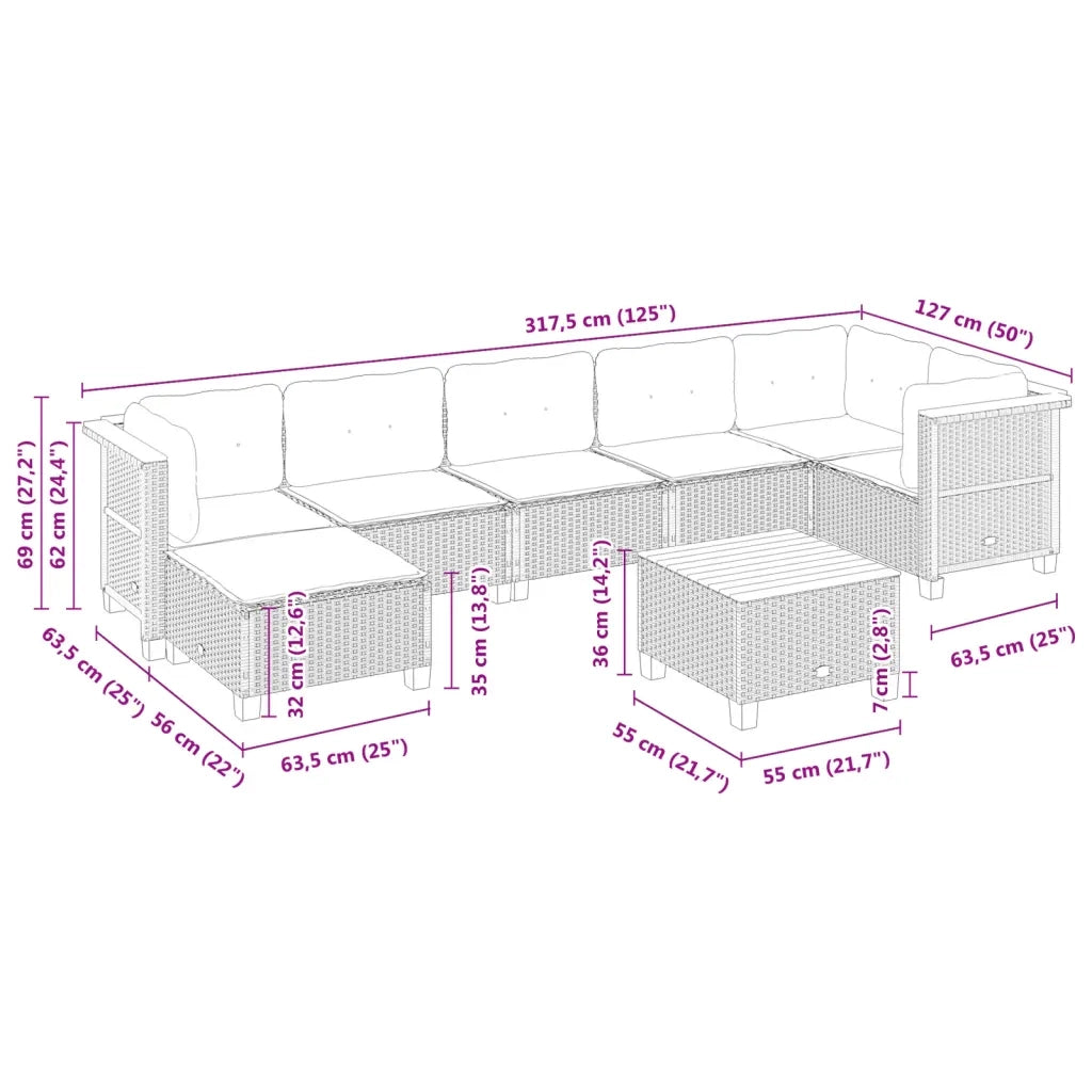 Set Divani da Giardino con Cuscini 8 pz Nero in Polyrattan 3261929