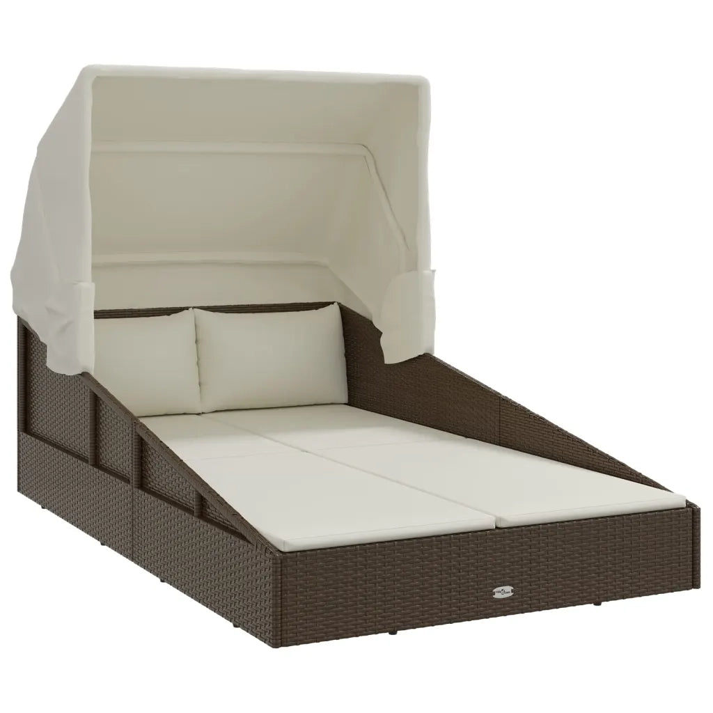 Lettino con Tetto Pieghevole Marrone 200x114x128 cm Polyrattan CFW9320445
