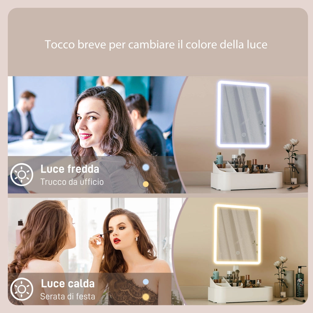 Specchio da Trucco con Luce e Organizer ¨C Minimal ¨C Bianco
