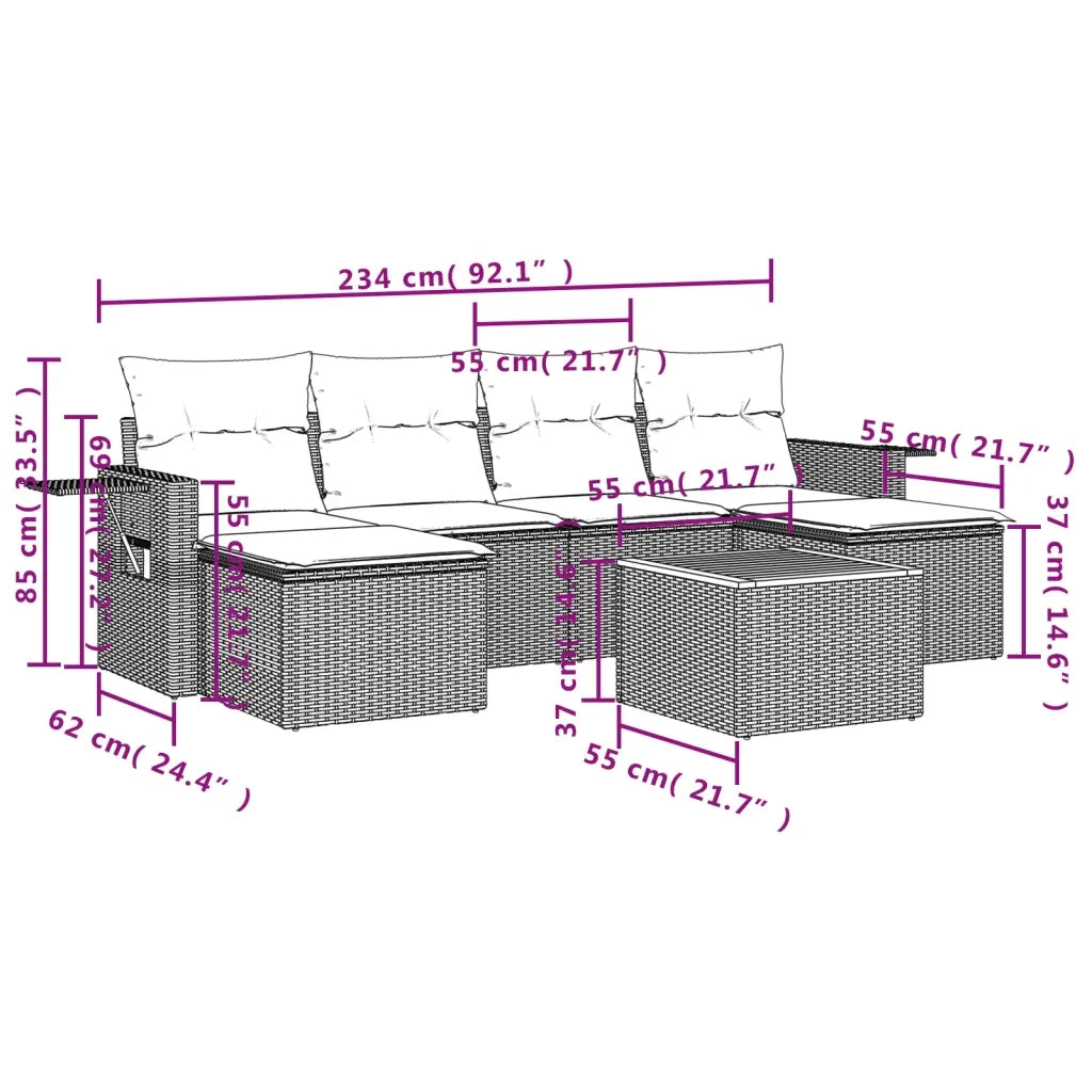 Set Divani da Giardino con Cuscini 7pz Nero Polyrattan 3224684