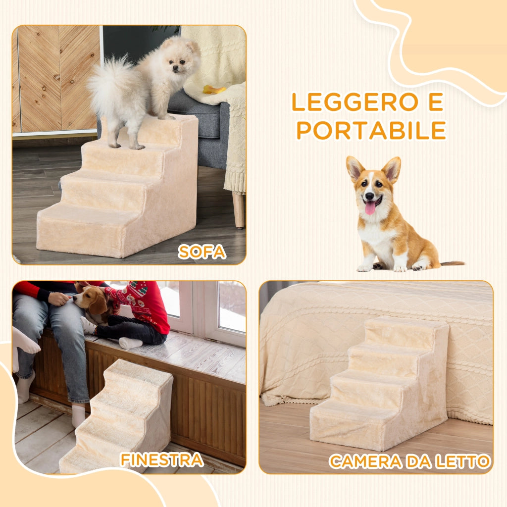 Scala per Cani Portatile 4 Gradini ¨C Minimal ¨C Beige 60x35x44 cm