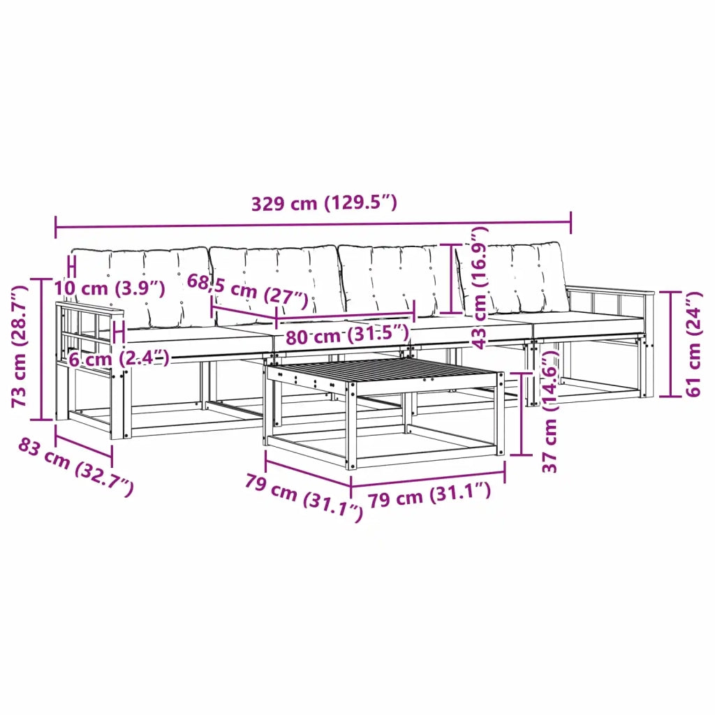 Set di divani da esterno 5 pz Bianco e Nero 3388402